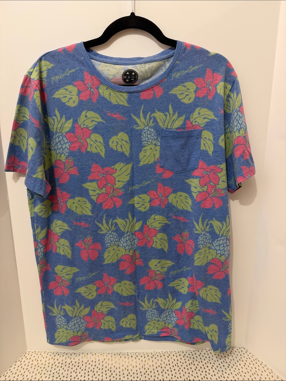 Blue Tropical Print Pocket Tee